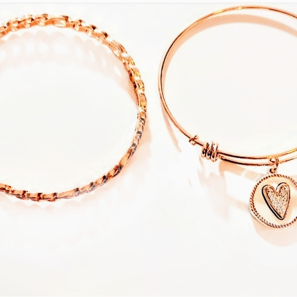 Rose Gold Best Friend Bangle Bracelet With Charm - Picture 3 of 4
